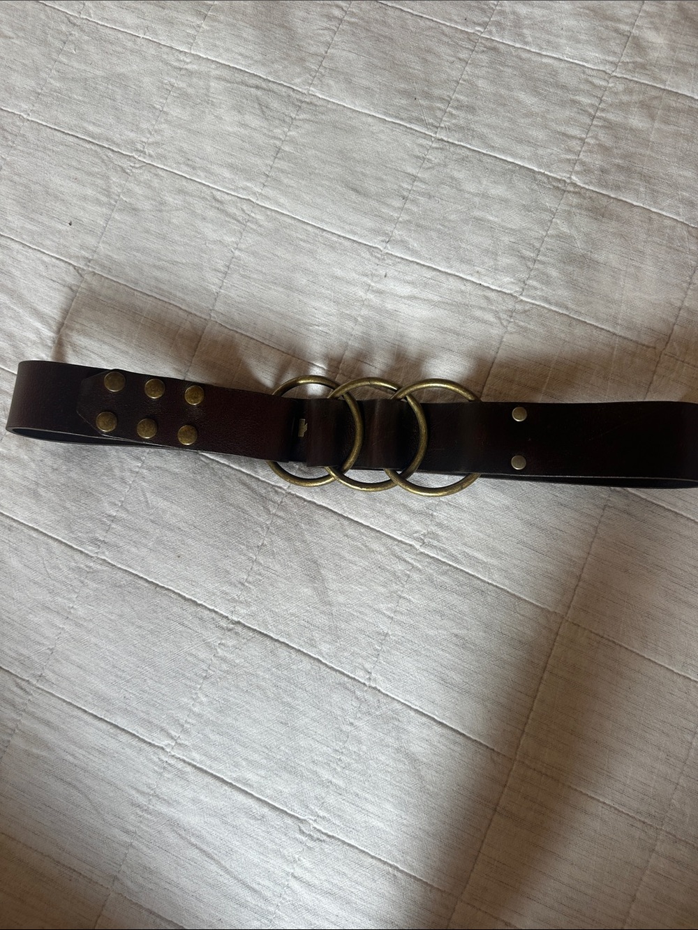 Kim White Women's Dark Brown Triple-Ring Leather Belt- Medium